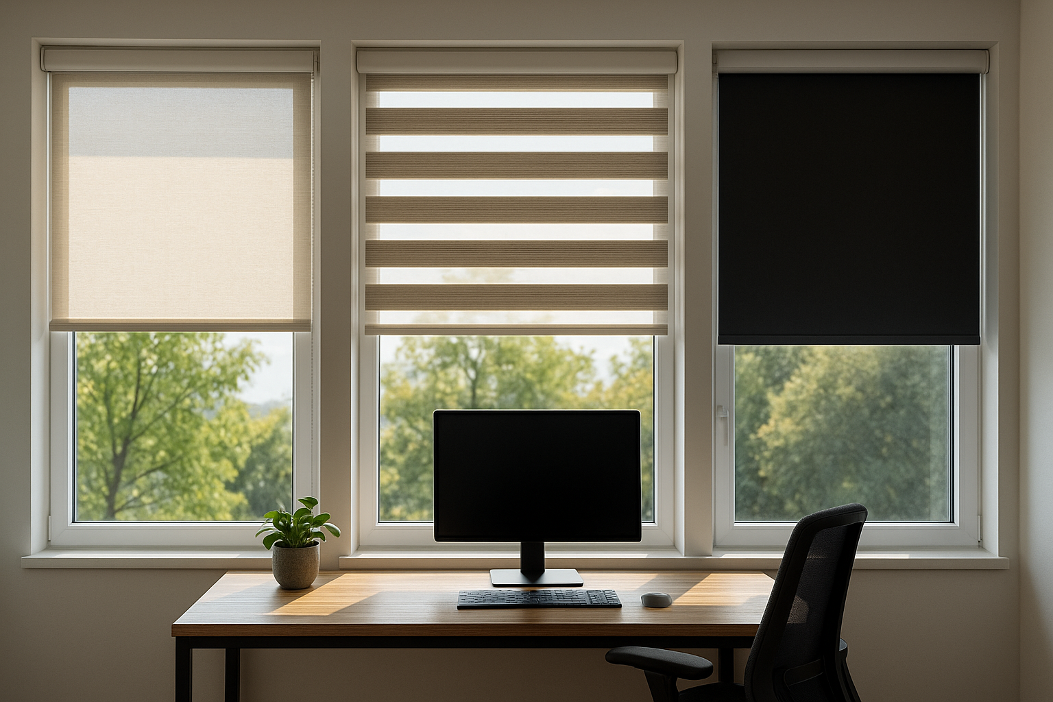 Detailansicht eines Thermorollos mit leicht reflektierender Rückseite