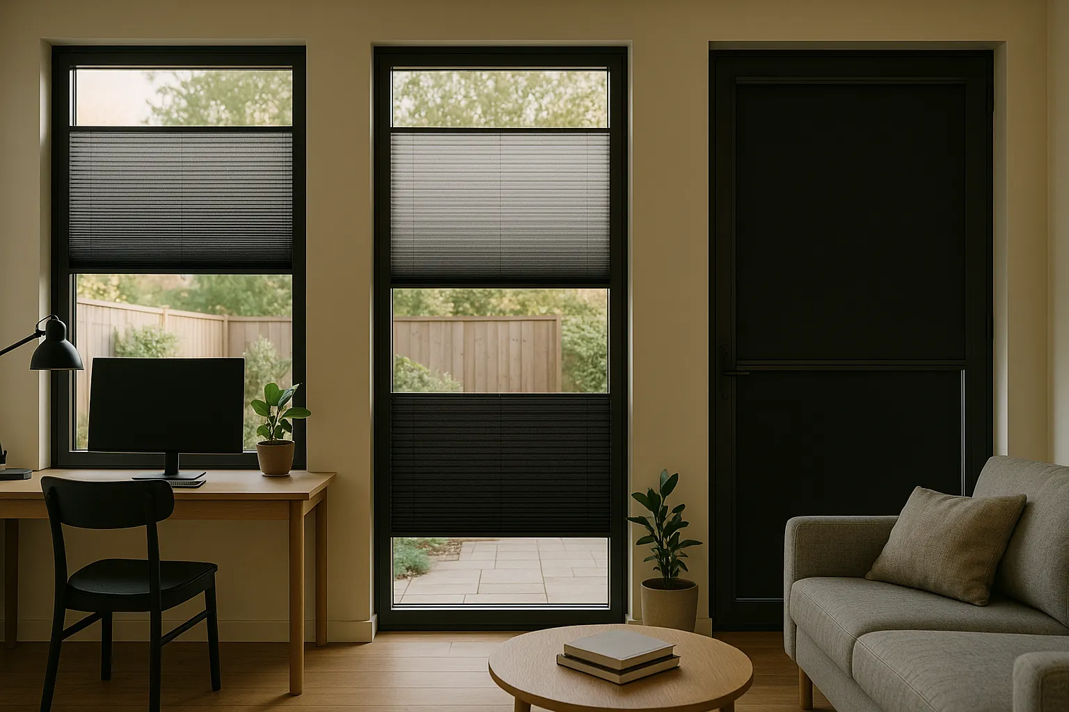 Vergleich der Lichtdurchlässigkeit: transparent, dimout, blackout